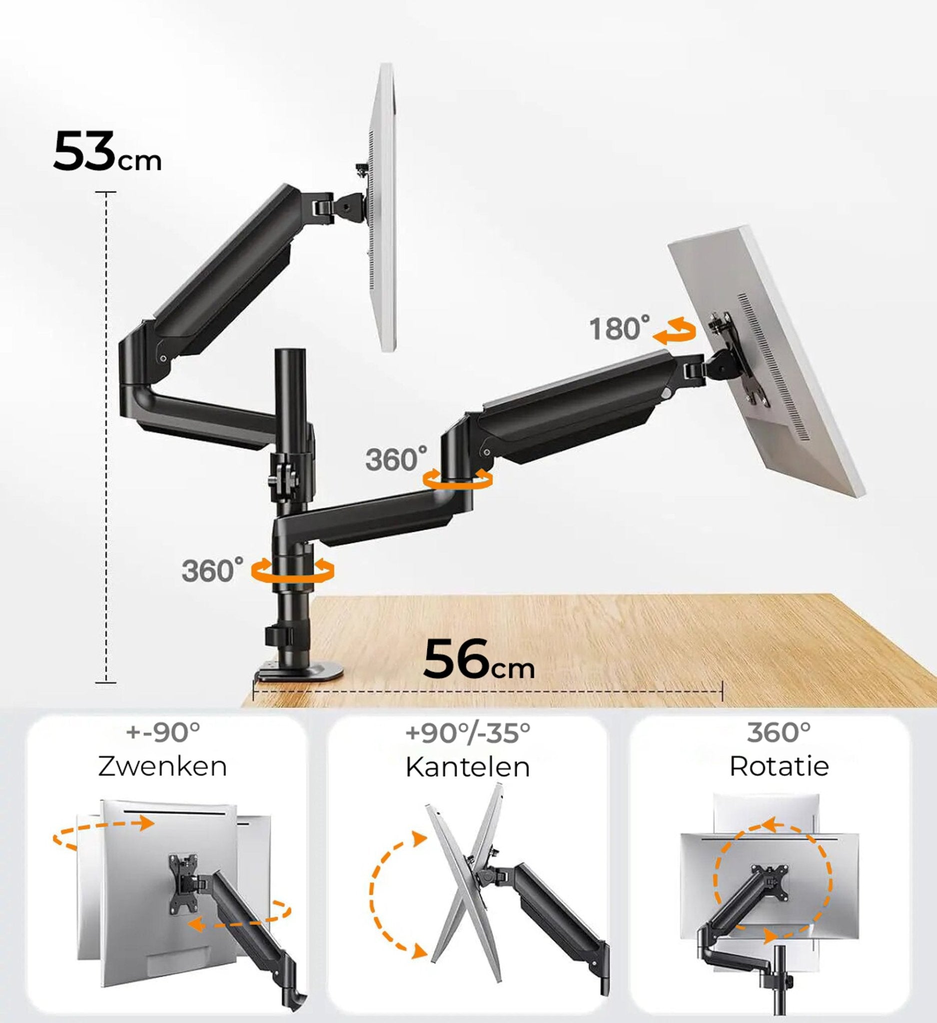 Monitor Arm voor Twee Schermen - SH-AMPS-2 - monitorbeugel - Douxe