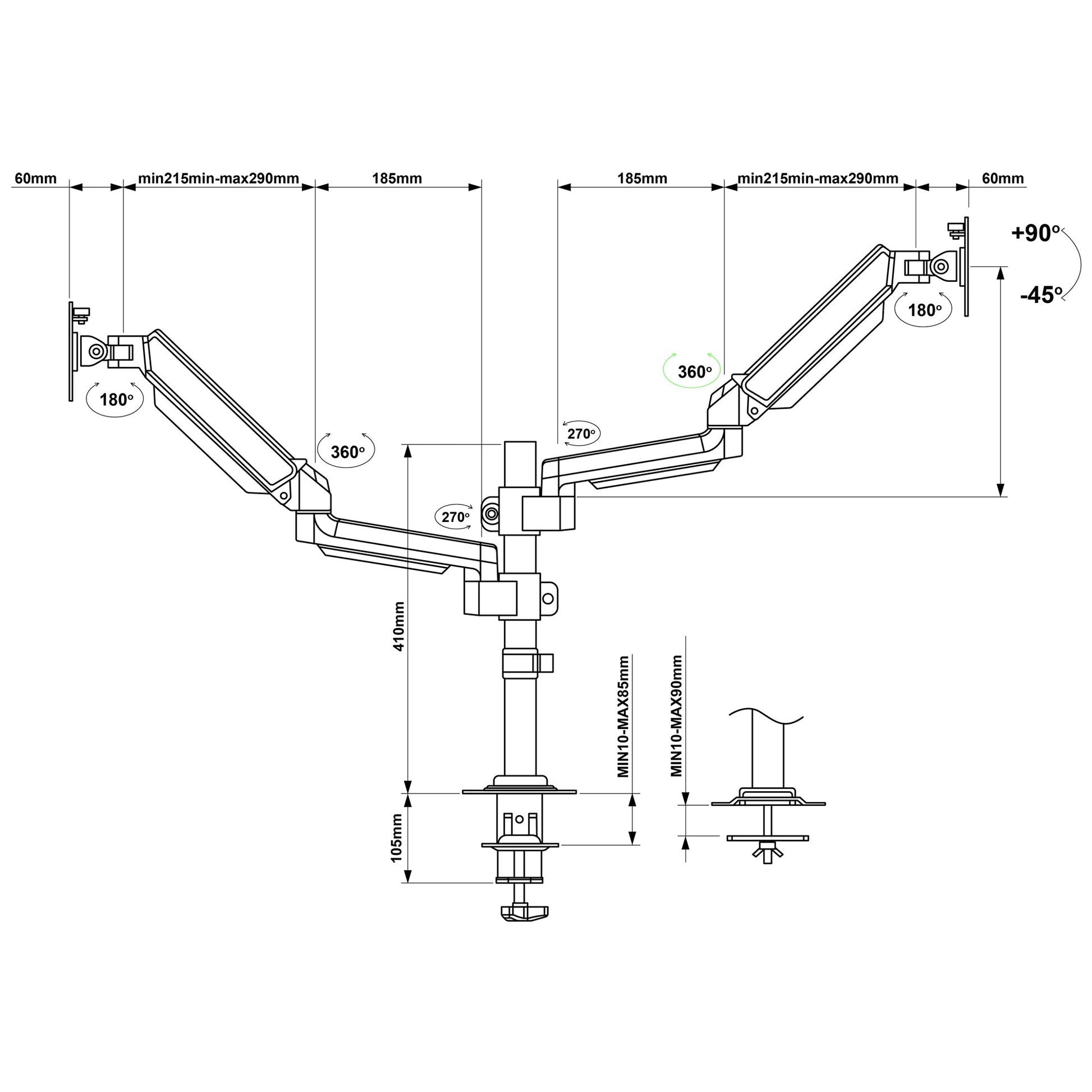 Monitor Arm voor Twee Schermen - SH-AMPS-2 - monitorbeugel - Douxe