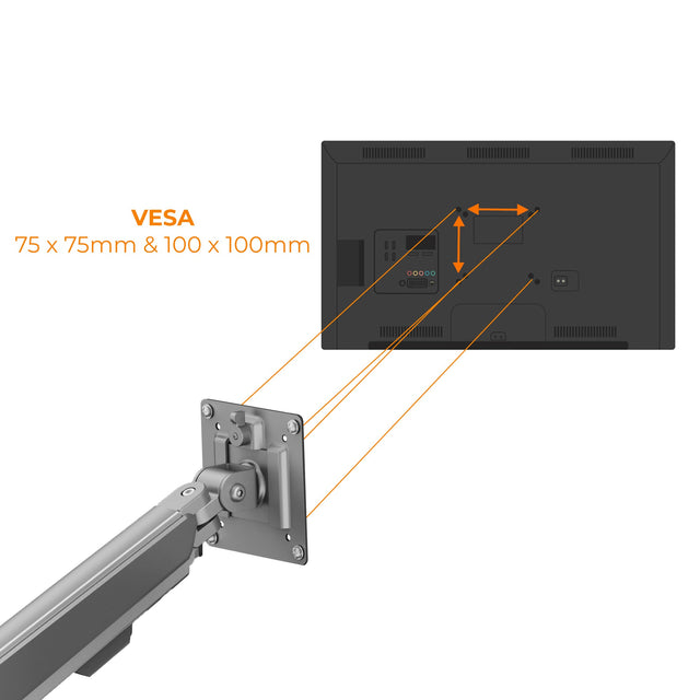 VESA-maatvoering 75x75 en 100x100 mm voor montage van het beeldscherm
