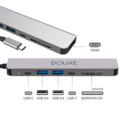 USB-C naar HDMI, USB-C, USB-A, SD en TF Card reader - Douxe