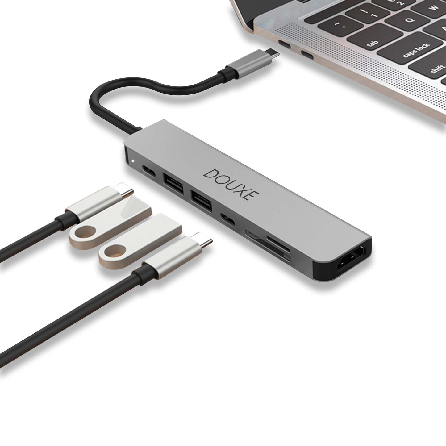 USB-C naar HDMI, USB-C, USB-A, SD en TF Card reader - Douxe