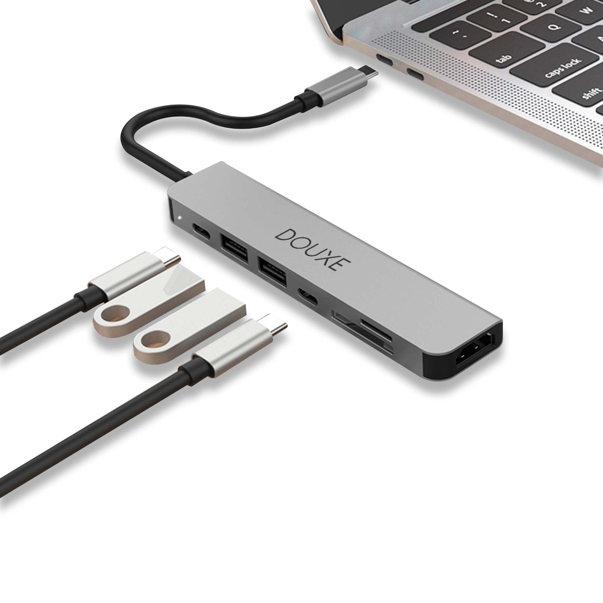 USB-C naar HDMI, USB-C, USB-A, SD en TF Card reader - Douxe
