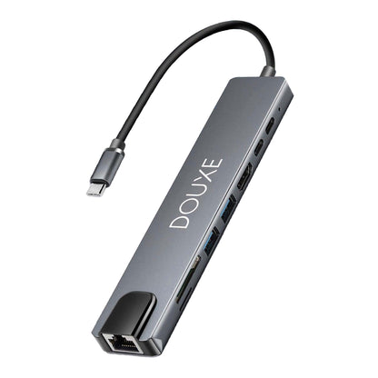 USB - C naar HDMI, USB - A, USB - C, SD & TF Card reader en RJ - 45 - Douxe